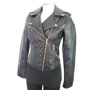  Tommy Hilfiger vegan Leather black biker moto jacket quilted